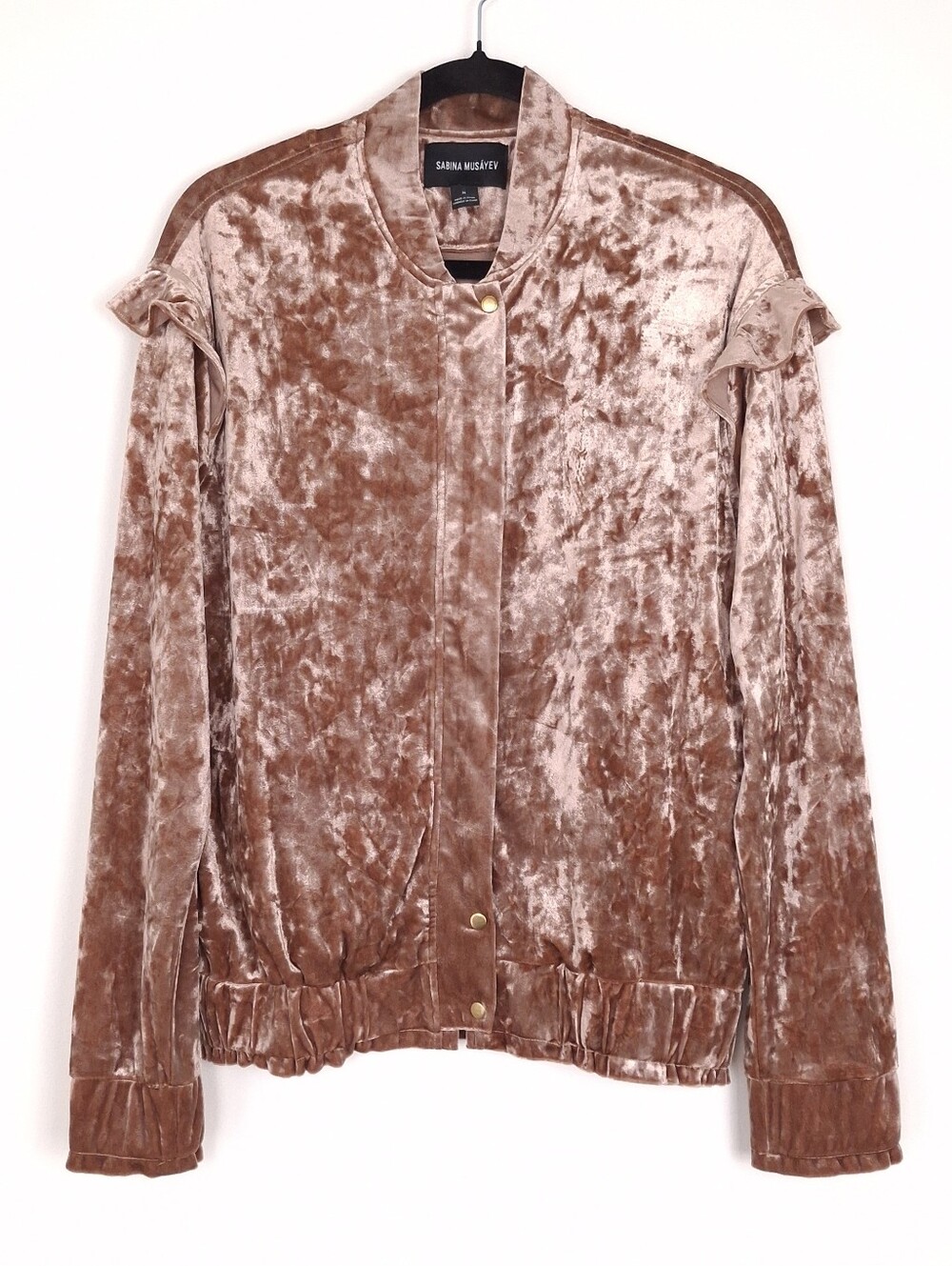 Anthropologie Sabina Musayev crushed velvet bomber jacket romantic blush pink